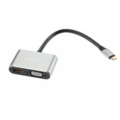 Telecom USB-Type-C - HDMI / USB3.0 / PD / VGA Alum Grey TUC055 комплект 5 штук кабель usb3 1 typecm hdmi usb3 0 pd vga alum grey 4k telecom