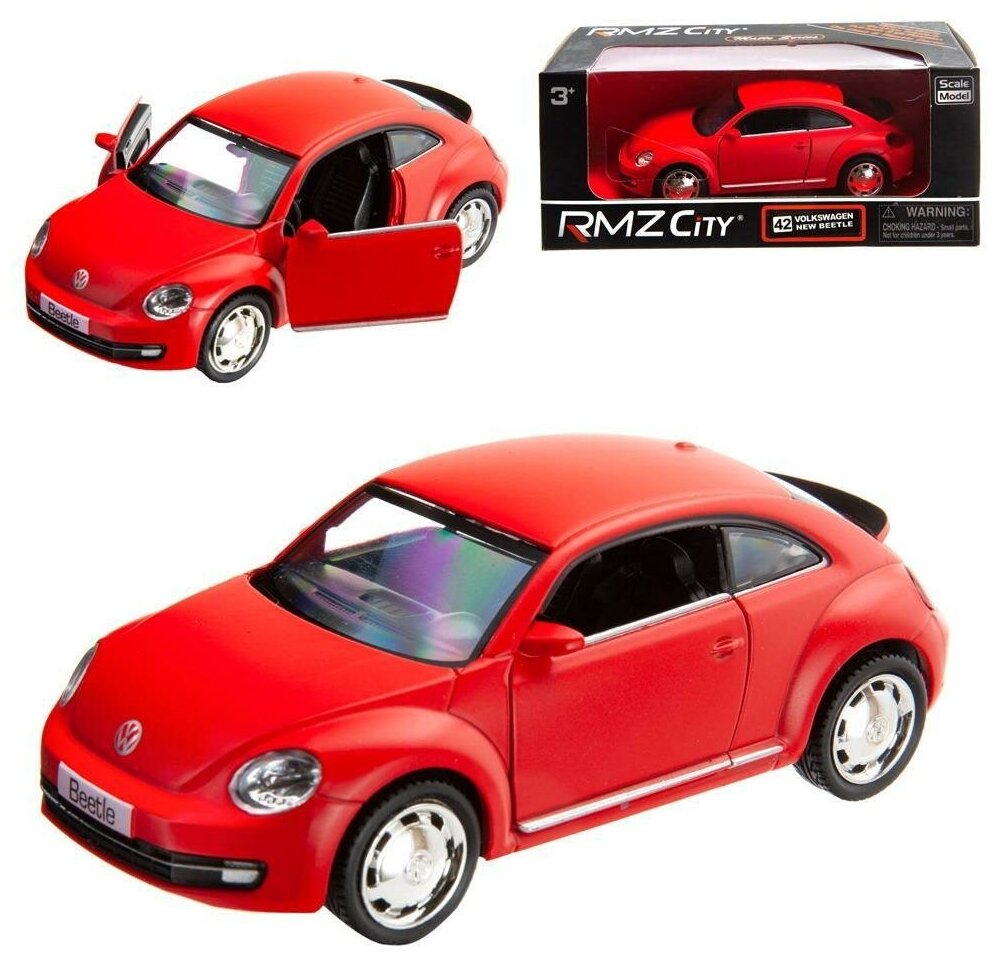 Машина металлическая RMZ City 1:32 Volkswagen New Beetle 2012 инерционная красный матовый цвет