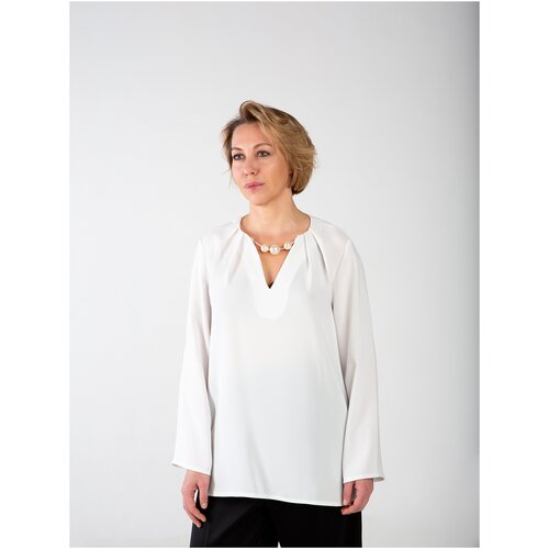 Блузка женская byKROMM с жемчугом, белая, размер 8