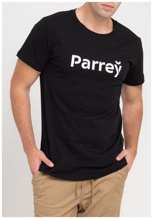 Черная мужская футболка Parrey, белый принт Parrey размер XL