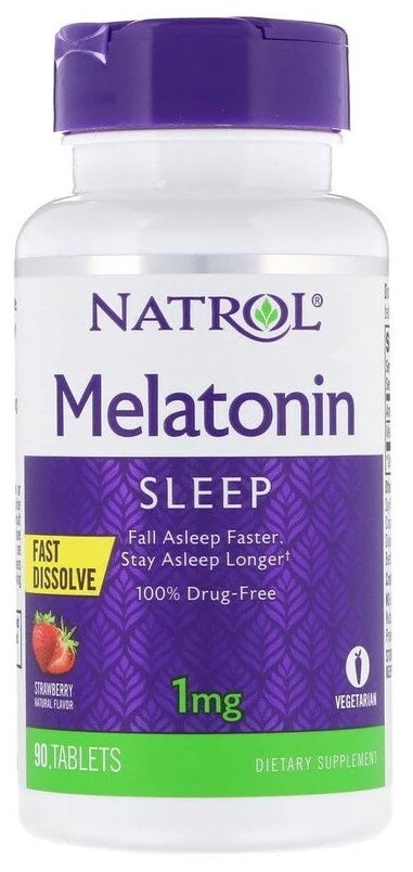 Таблетки растворимые Natrol Melatonin Fast Dissolve Strawberry 1 mg, 64 г, 1 мг, 90 шт.
