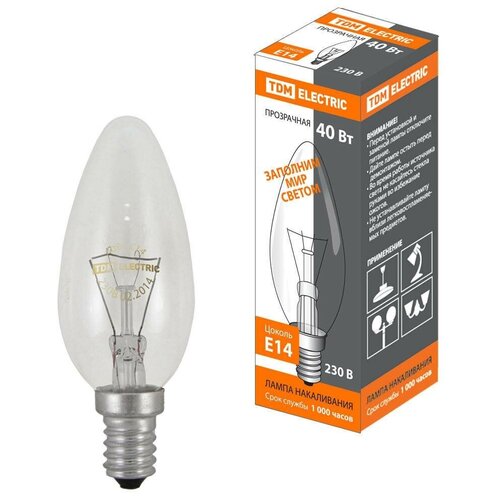 фото Лампа накаливания "свеча прозрачная" 40 вт-230 в-е14 tdm sq0332-0009 (упаковка 10 шт) tdm еlectric
