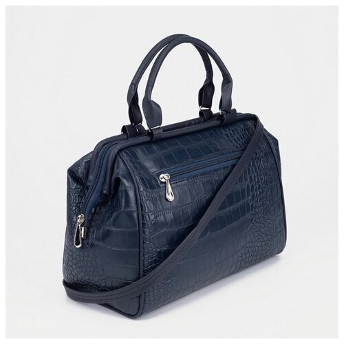 фото Саквояж, отдел на молнии, наружный карман, длинный ремень, цвет синий textura