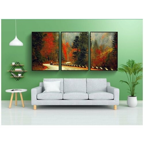 фото Набор модулных постеров для интерьера "дорога, осень, лес" 60x90 см. в тубусе, без рамки lotsprints