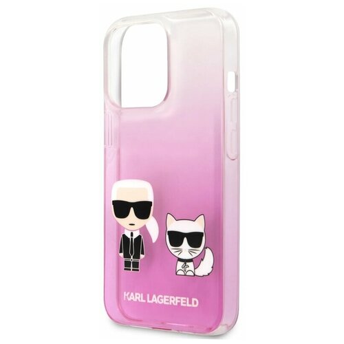 фото Lagerfeld для iphone 13 pro чехол pc/tpu karl & choupette hard gradient pink karl lagerfeld
