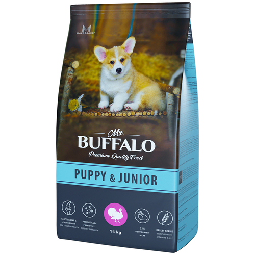Корм сухой для собак MR.BUFFALO PUPPY & JUNIOR для щенков и юниоров, индейка, 14кг