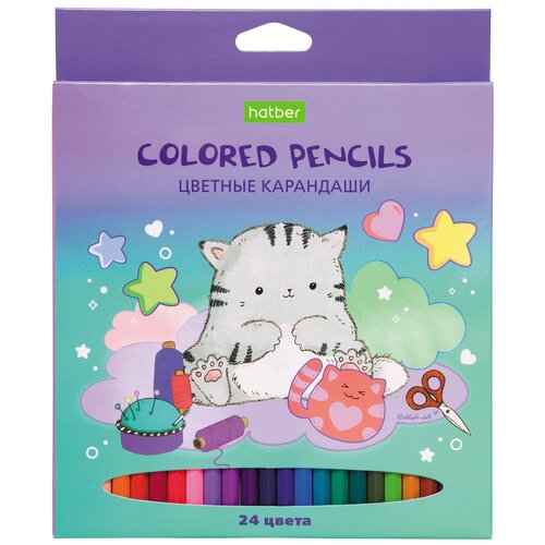 Карандаши цветные Hatber 24 цвета Приключения кота Пирожка, заточенные hatber цветные карандаши машинки 24 цвета кс24 04