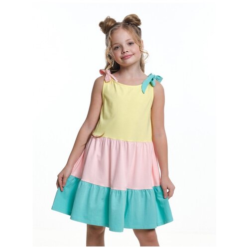 Платье для девочек Mini Maxi, модель 7577, цвет желтый/розовый/бирюзовый, размер 122