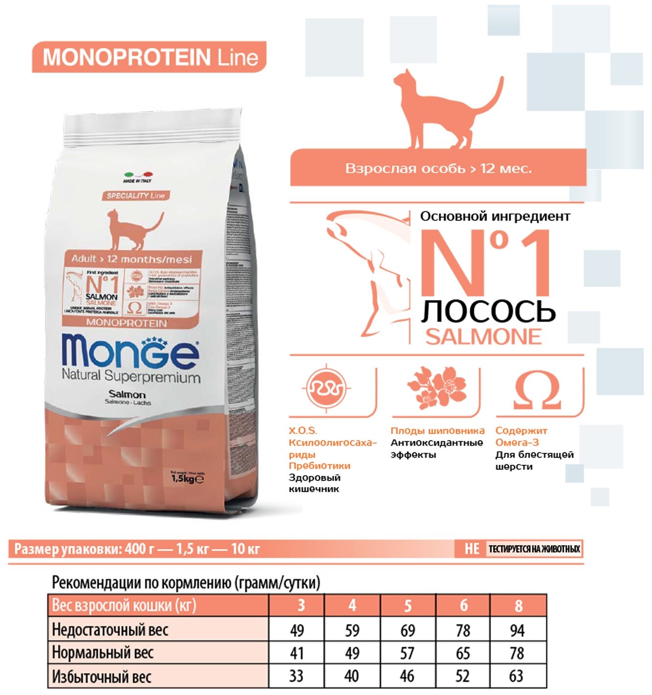 Monge Cat Monoprotein корм для взрослых кошек с лососем 1,5 кг - фотография № 5