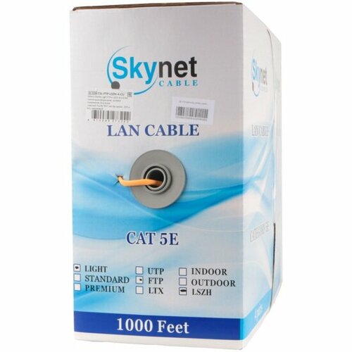 сетевой кабель skynet light ftp lszh cat 5e Кабель Skynet Light FTPнг-LSZH 4x2x0,46, низкое дымовыделение, нулевое содержание галогенов, медный