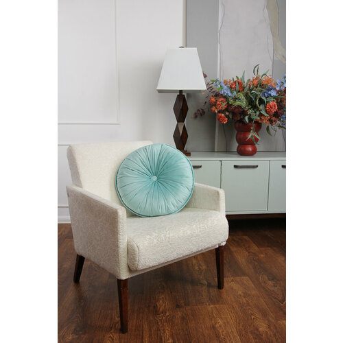 Подушка круглая бархатная с пуговицей цвет мятный