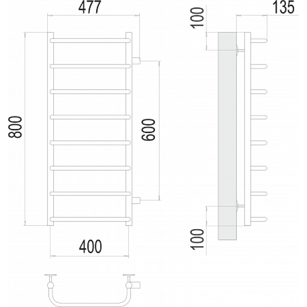 Полотенцесушитель водяной Terminus Econom Стандарт П8 400x800 с боковым подключением 600 - фото №14