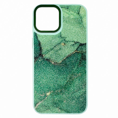 Блестящий, мраморный чехол для iPhone 15 Plus, iGrape (Зеленый)