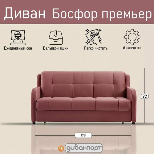 Прямой диван, Диван-кровать босфор премьер, Независимый пружинный блок, механизм Аккордеон, Arben Amigo Berry 178х110х92 см