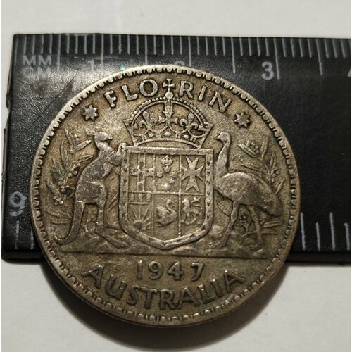 Австралия флорин 1946, серебро. Король Георг Vl. Кенгуру / страус.