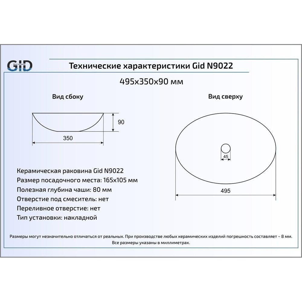 Раковина Gid N9022 белая - фото №11