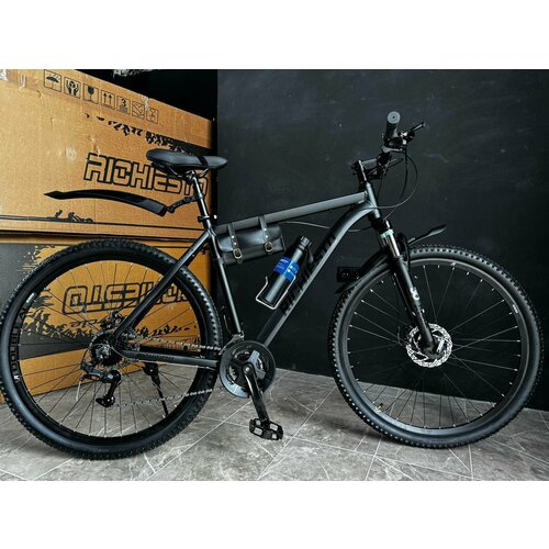 Велосипед горный RICHIESTO 26 21s Алюминиевая рама 19 Взрослый Спортивный Унисекс черный матовый 25100₽