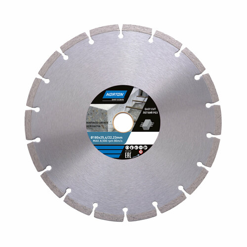 диск алмазный по керамике norton 200х25 4x1 8 мм Алмазный диск 180x22,2 Железобетон Norton