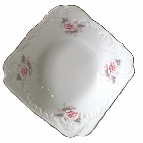 Салатник cmielow рококо бледная роза отводка платиной прямоугольный 14см 02л фарфор 1437₽
