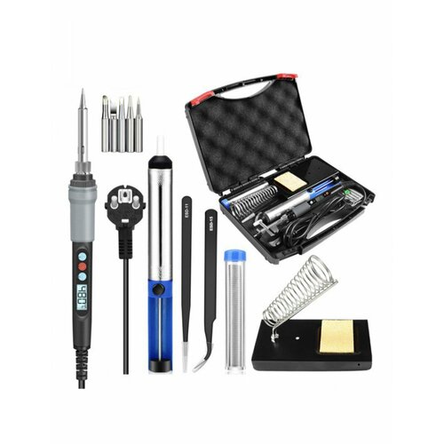 Паяльник электрический с ЖК дисплеем 90 Вт в пластиковом кейсе набор 11 предметов 3600₽