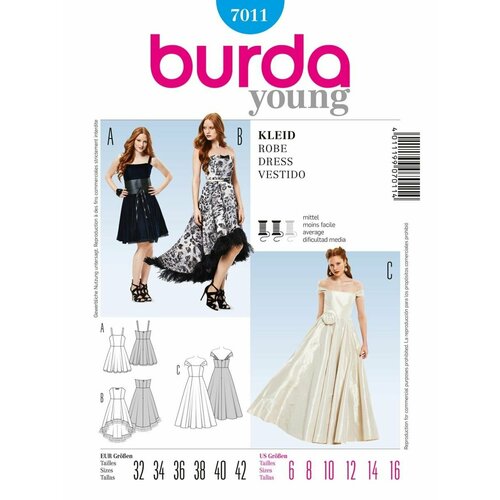 Выкройка Burda 7011 Платье вечернее выкройка burda 6996 вечернее платье