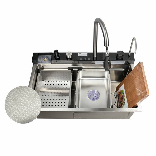 Мойка для кухни с цифровым дисплеем и водосмесительным моноблоком мультифункциональная SUS 304 толщина 3 мм 750x460x220 сатин 35228₽