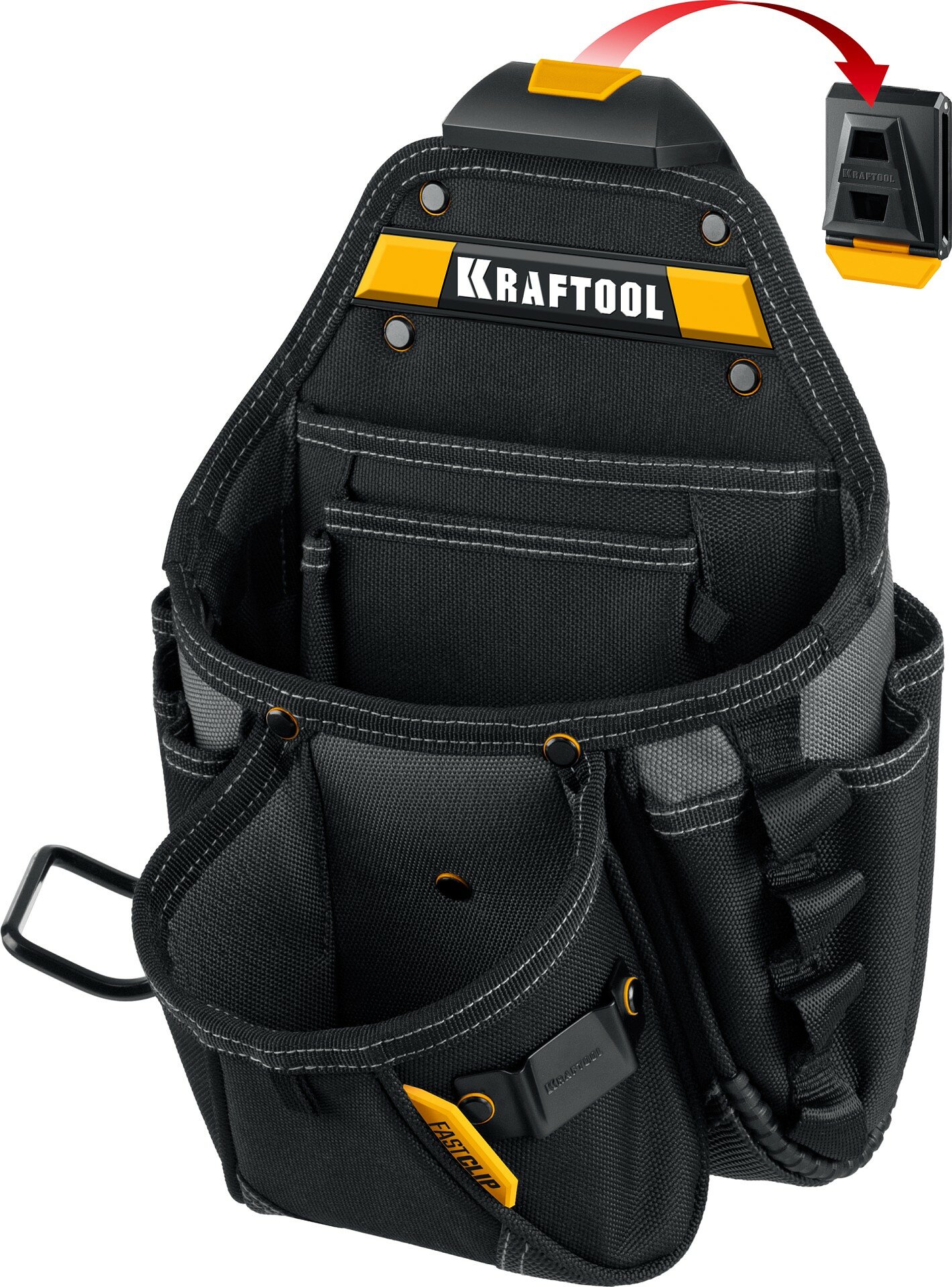 KRAFTOOL KP-27 с быстросъёмным креплением FastClip 27 карманов и петли 350 х 260 мм поясная сумка (38773)