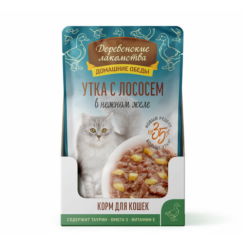 Пауч Деревенские лакомства cat Утка с лососем в желе 12х70г