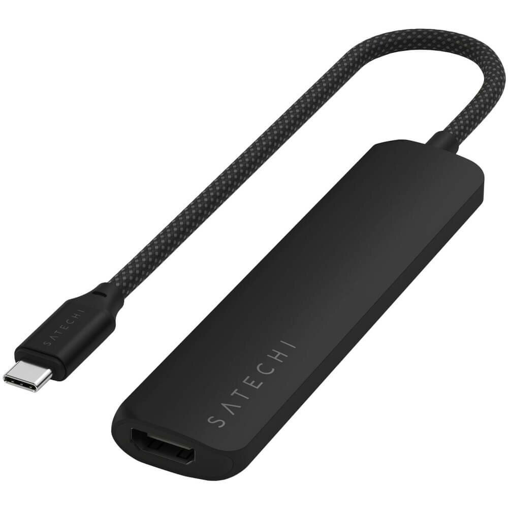 USB-хаб Satechi 6-in-1 USB-C Slim Multiport Adapter (Type-C, HDMI, 2x Type-A, SD, microSD), до 75 Вт, Черный Док-станция ST-P6SK - фото №1