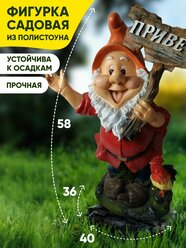 Фигурка садовая "Приветливый гном" из полистоуна, для сада и дачи