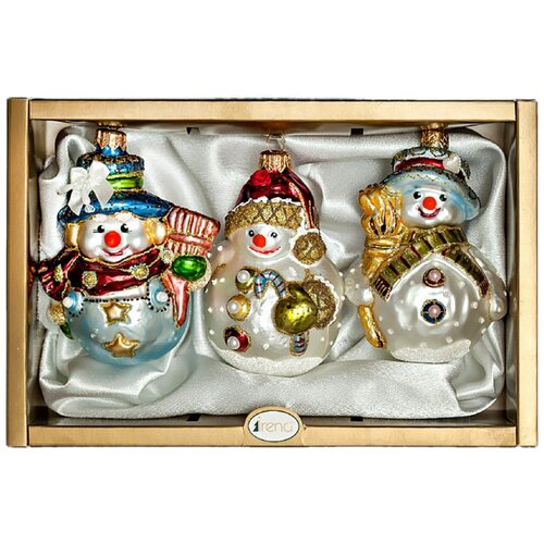 фото Набор елочных игрушек irena co три снеговика 6358, белый, 3 шт.