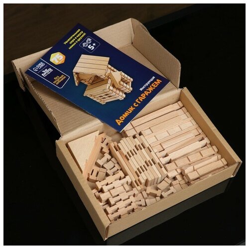 Лесная мастерская Конструктор деревянный Домик с гаражом, 75 деталей, массив