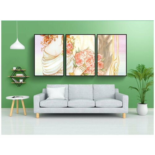 фото Набор модулных постеров для интерьера "винтаж, леди, романтичный" 60x90 см. в тубусе, без рамки lotsprints