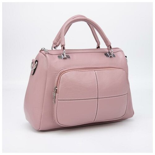 фото Сумка-тоут, отдел на молнии, 2 наружных кармана, длинный ремень, цвет розовый mikimarket