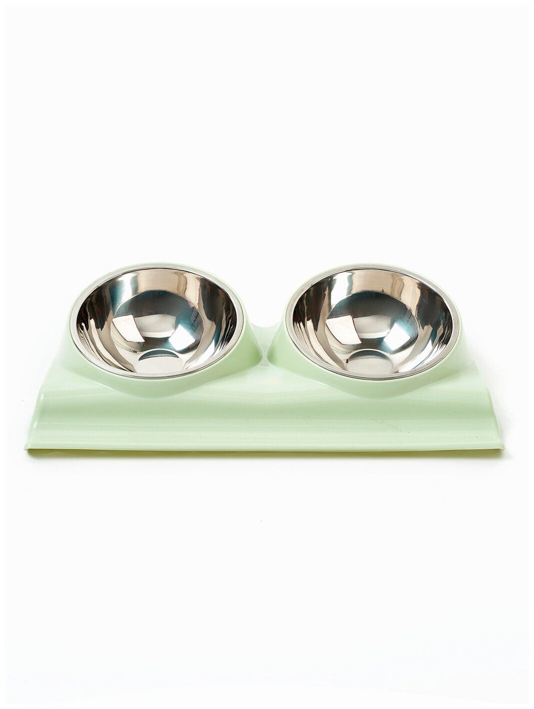 Миска для животных для кошек и собак двойная на подставке, Любимое лакомство 4, цвет: зеленый