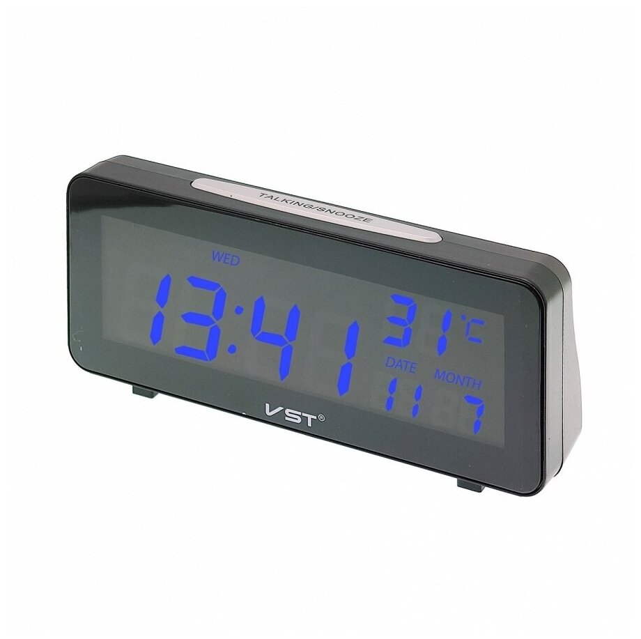 VST / VST763W синий Часы электронные - будильник с LED дисплеем, говорящие - фотография № 1