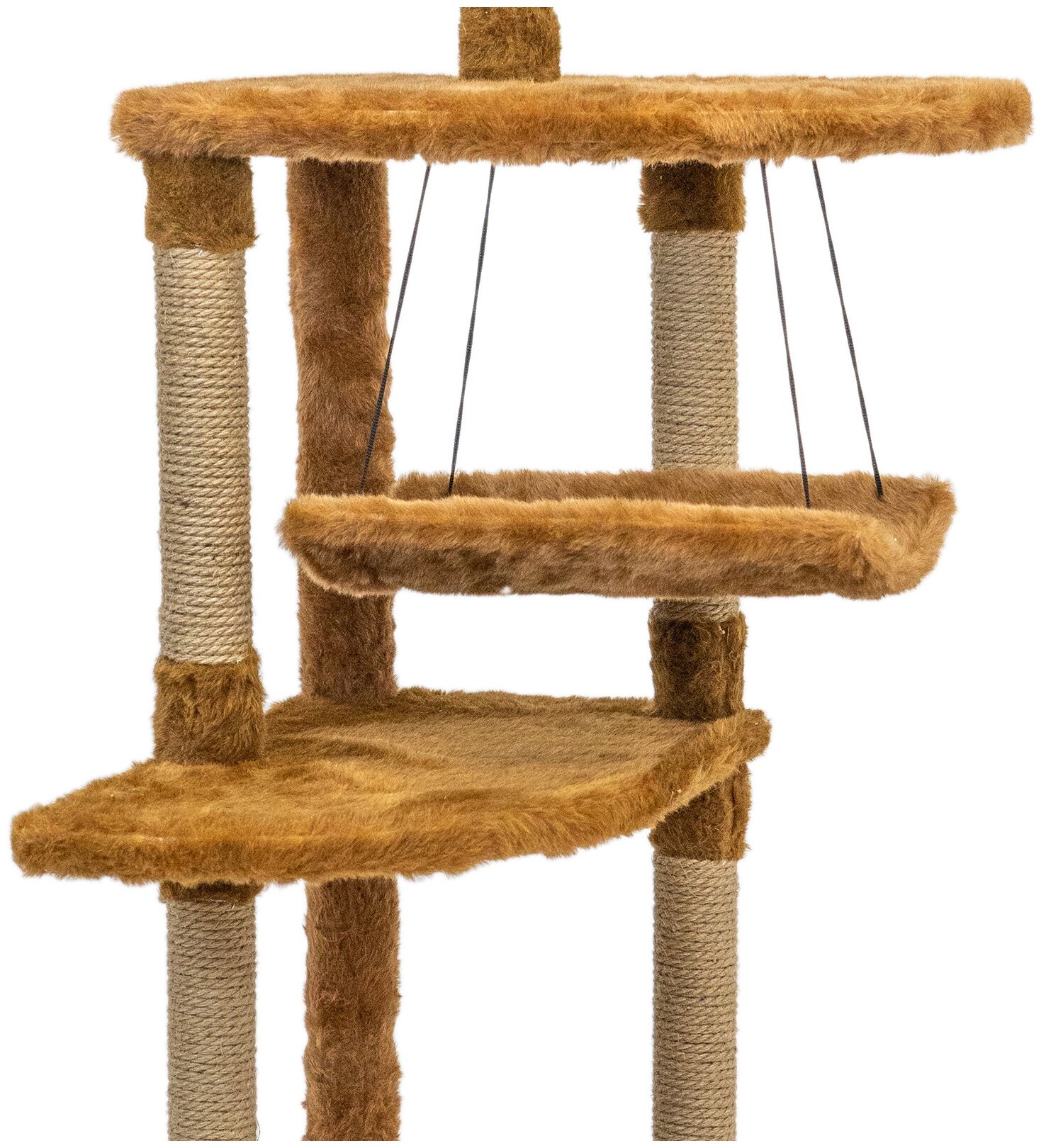 Когтеточка комплекс для кошек "PetTails" Эйфель, угловой с гамаком 48 х 48 х 150 см (мех, джут), коричневый - фотография № 3