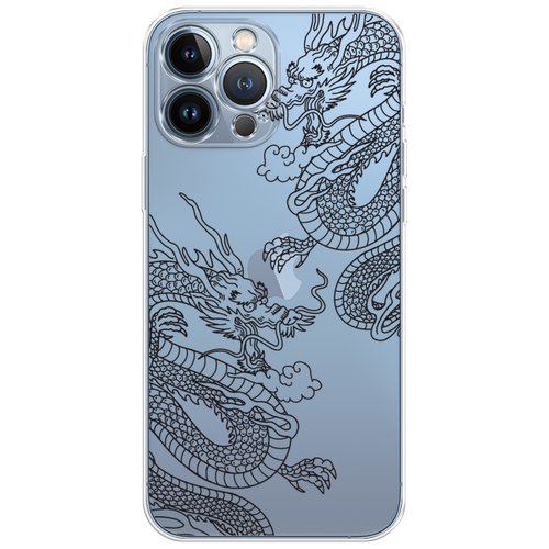 Силиконовый чехол на Apple iPhone 13 Pro Max / Айфон 13 Про Макс Два китайских дракона, прозрачный