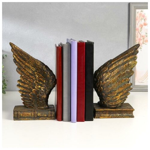 фото Держатели для книг "крылья на книге" набор 2 шт золотая патина 21х11х8 см yandex market