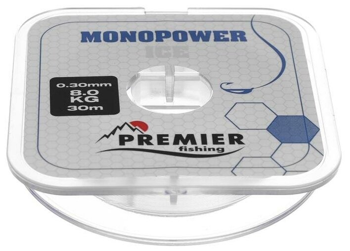 Леска PREMIER fishing MONOPOWER ICE диаметр 0.30 мм тест 8 кг 30 м нейлон прозрачная