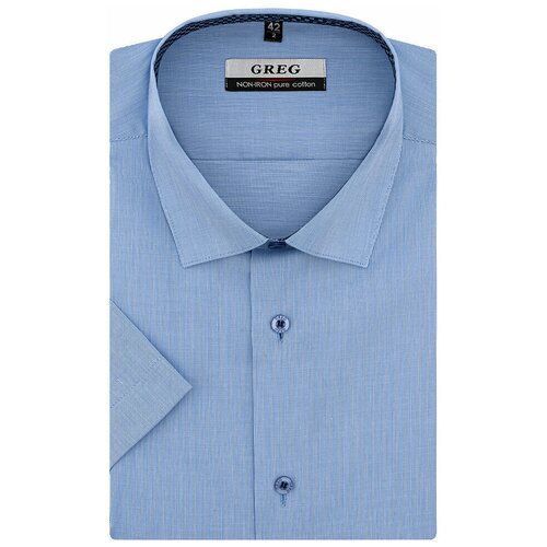 фото Рубашка мужская короткий рукав greg 223/201/0051/z/1, полуприталенный силуэт / regular fit, цвет голубой, рост 174-184, размер ворота 41