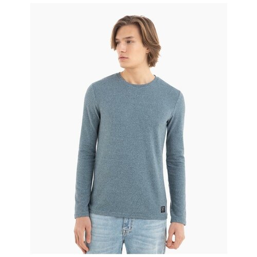 фото Синий меланжевый базовый лонгслив с нашивкой gloria jeans