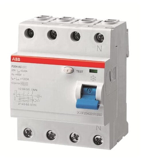 УЗО ABB 100мА тип AC F204, 25 А, 4 полюса