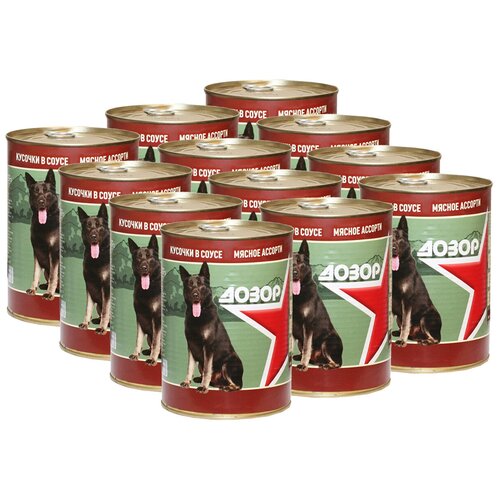 Консервы дозор для собак с мясным ассорти в соусе (970 гр х 12 шт)