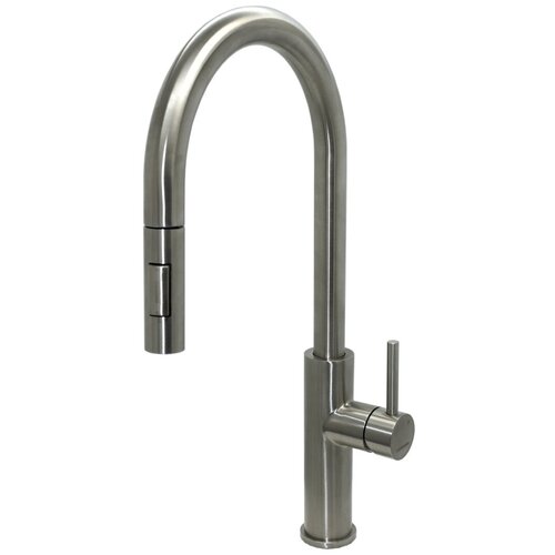 Смеситель для кухни Vanhausen VN15.230.100 однорычажный с выдвижной лейкой, с поворотным изливом, нержавеющая сталь