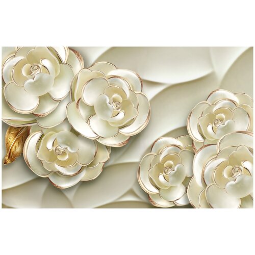 Фотообои Уютная стена 3D жемчужные розы 420х270 см Бесшовные Премиум (единым полотном)