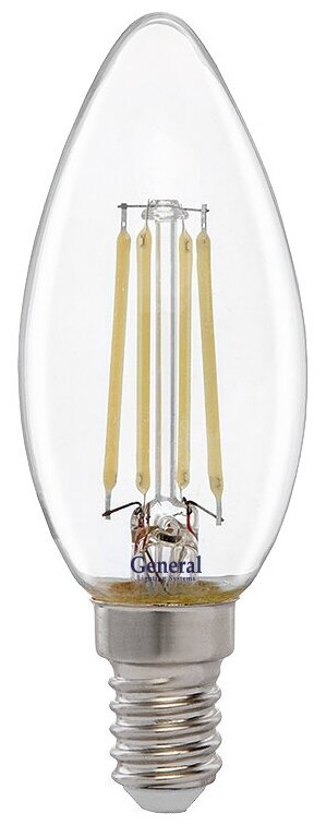 Лампа светодиодная. General GLDEN-CS 10Вт 230В 4500К Е14 свеча прозрачн.