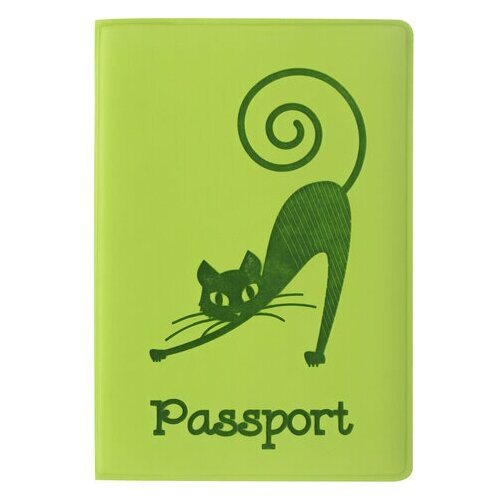 Обложка для паспорта STAFF, мягкий полиуретан, «Кошка», салатовая, 237614