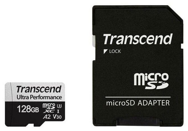 Карта памяти microSDXC Transcend 340S, 128 Гб, UHS-I Class U3 V30 A2, с адаптером