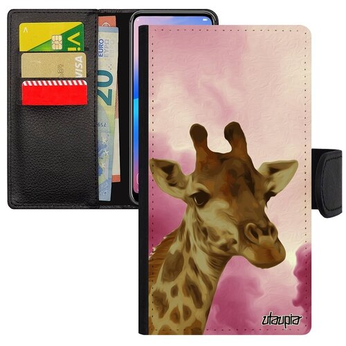 фото Противоударный чехол-книжка на смартфон // apple iphone 8 plus // "жираф" дизайн giraffe, utaupia, розовый